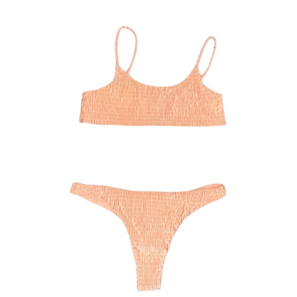 peach rouche bathing suit